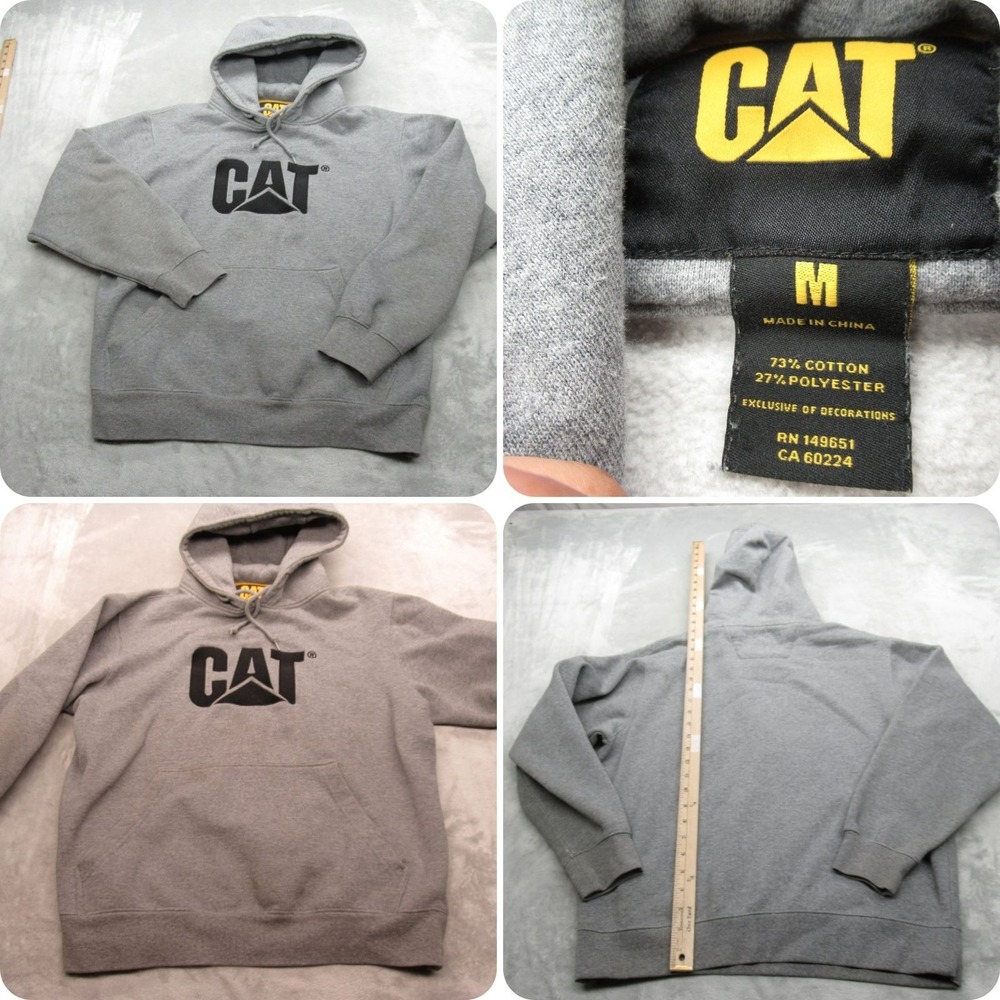 CAT Hoodie Mens Medium Gray Heavyweight Fleece Pullover Work Sweatshirt READ